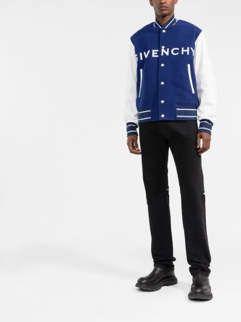 Givenchy logo-detail leather-sleeve varsity jacket