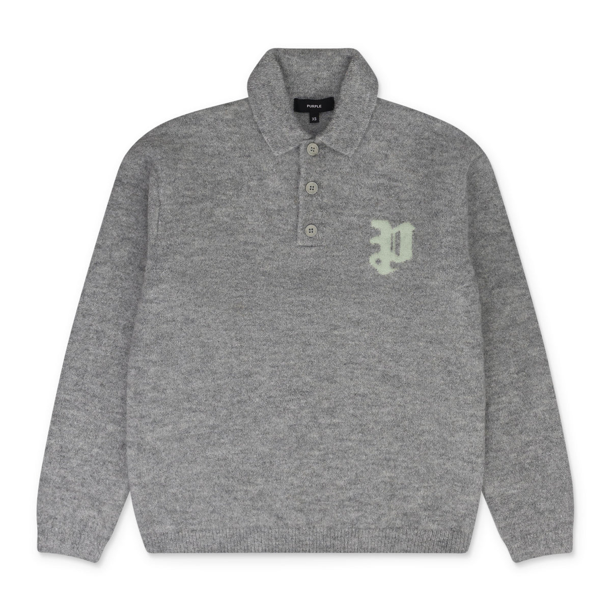 Grey Relaxed-Fit Polo Sweater