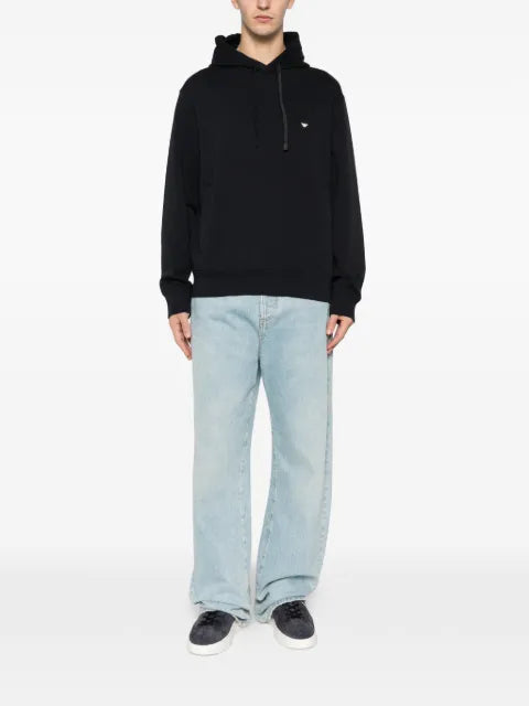Emporio Armani double-jersey hoodie with embroidered micro Eagle logo
