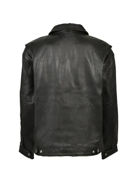 BREATH Grunge zip-up grained leather jacket