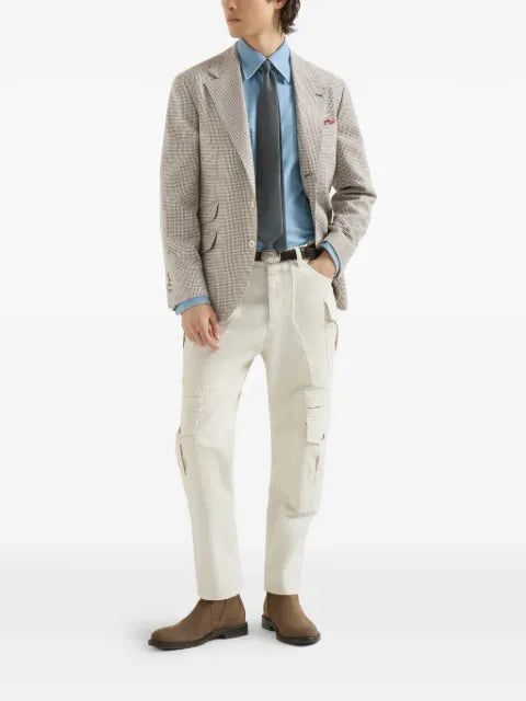 Brunello Cucinelli wool, alpaca and silk houndstooth deconstructed Cavallo blazer
