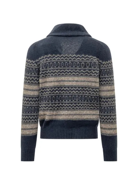 Brunello Cucinelli alpaca, cashmere and wool Nordic jacquard cardigan
