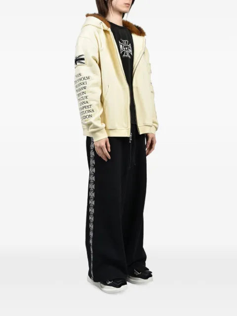 ALICE HOLLYWOOD Eurotrip patched fur-trim zip-up hoodie