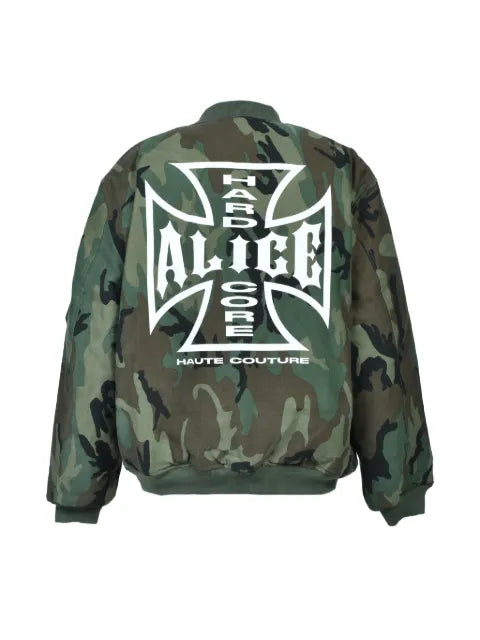 ALICE HOLLYWOOD camouflage-print logo-print bomber jacket