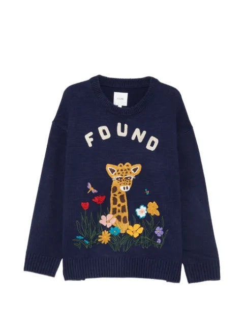 FOUND Wildlife giraffe-embroidered sweater