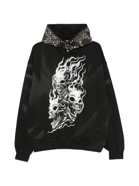 THUG CLUB skull-print stud-embellished hoodie