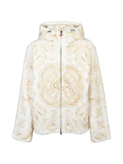 Casablanca graphic-print faux-fur hooded jacket