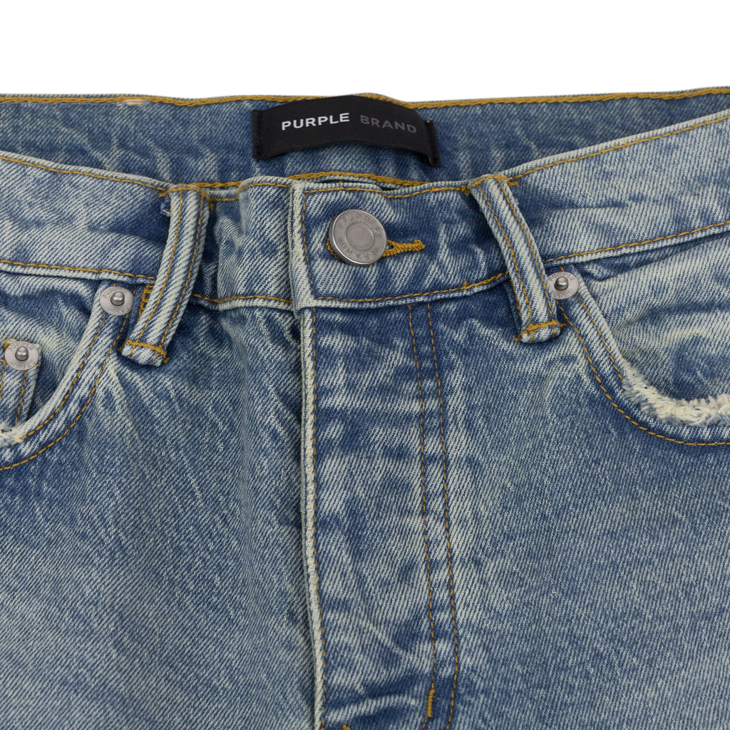 Mid Indigo Manganese Paint EMB Straight Jeans