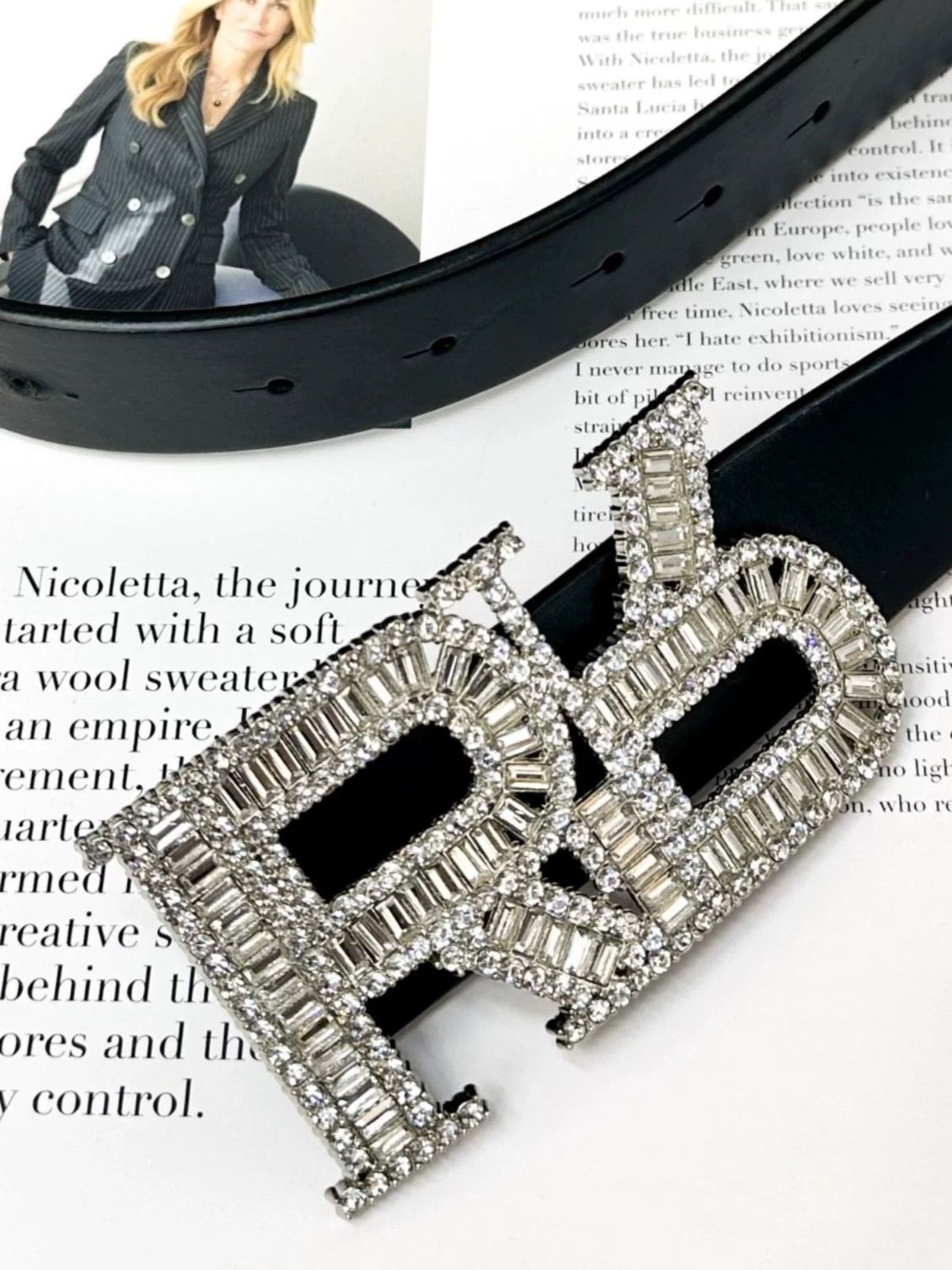 Rhinestone Letter Buckle Leather Belt Zinc Alloy Heavy Design Waist