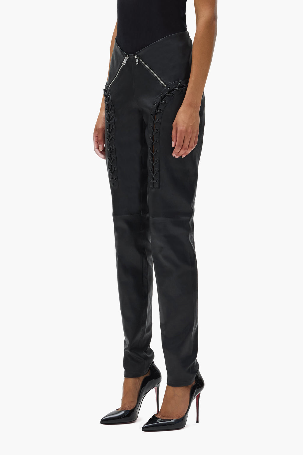 Leather V Zip Pant