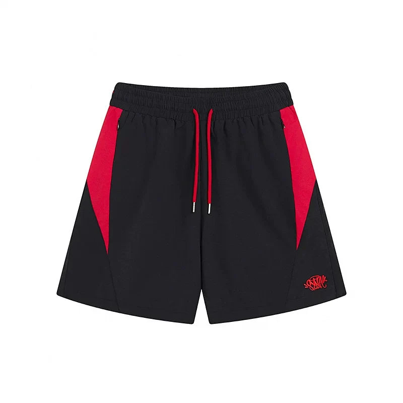 Syna world Black Red Color Block Nylon Athletic Shorts