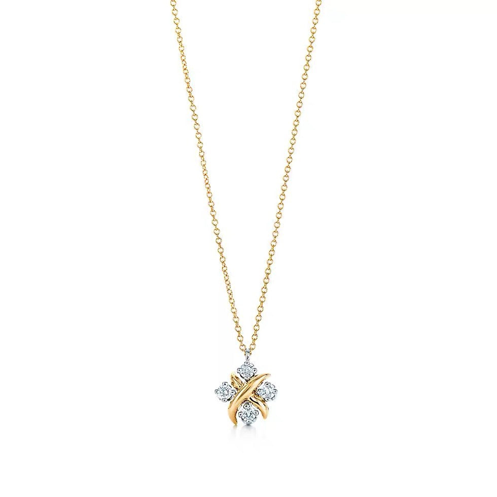Tiffany Style Four-Leaf Clover Cubic Zirconia 18K Gold-Plated Necklace