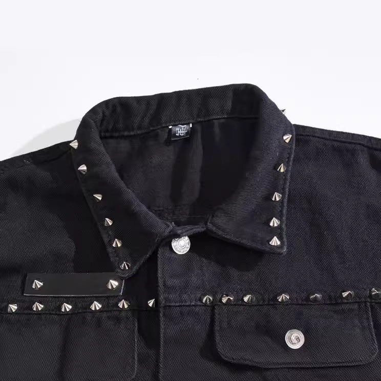 Studded Biker Distressed Raw-Edge Denim Vest Unisex