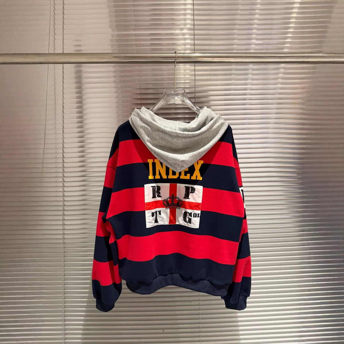 Protocol Index Striped Horse Embroidered Rugby Hoodie Unisex