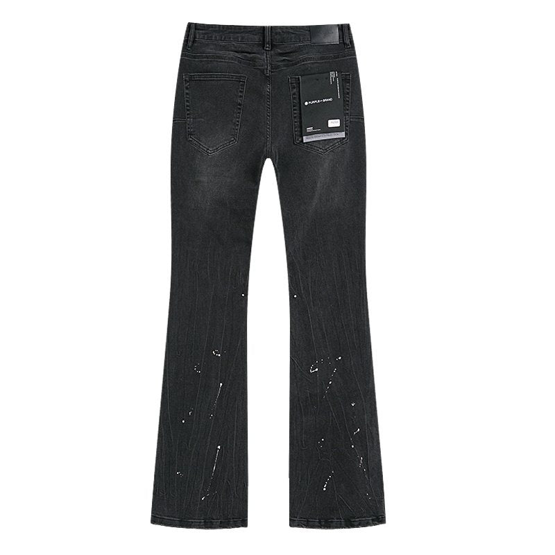 Purple Brand Black Paint-Splatter Distressed Flared Jeans