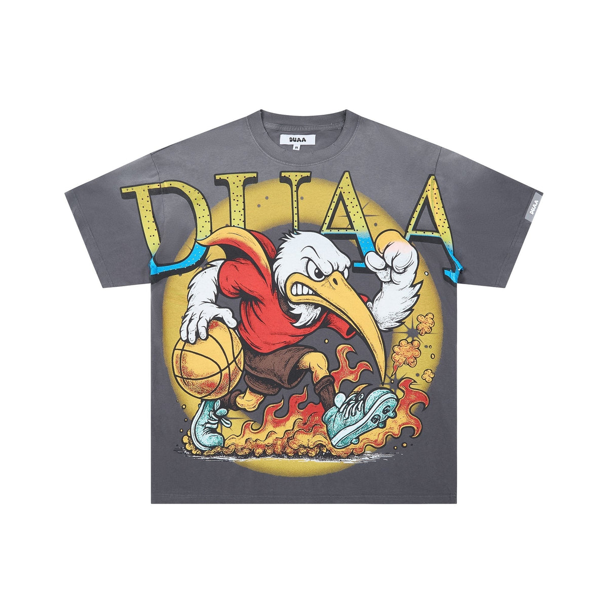DUAA Washed Rhinestone Distressed Graphic T-Shirt