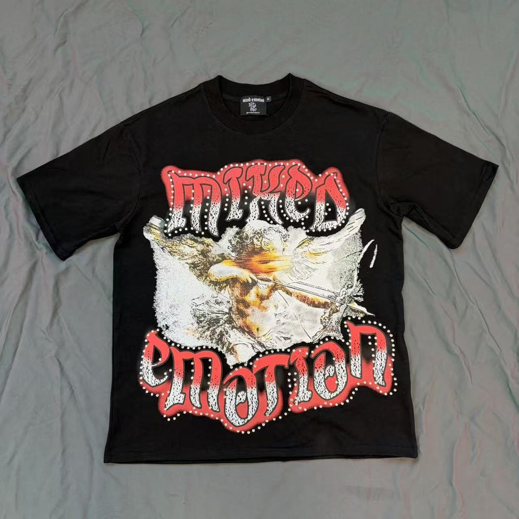 MIXED EMOTION Studded Wing Graphic T-Shirt
