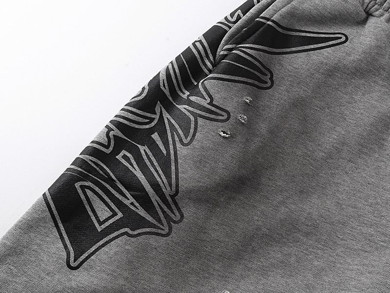 MIXED EMOTION Distressed Side-Graphic Sweat Shorts