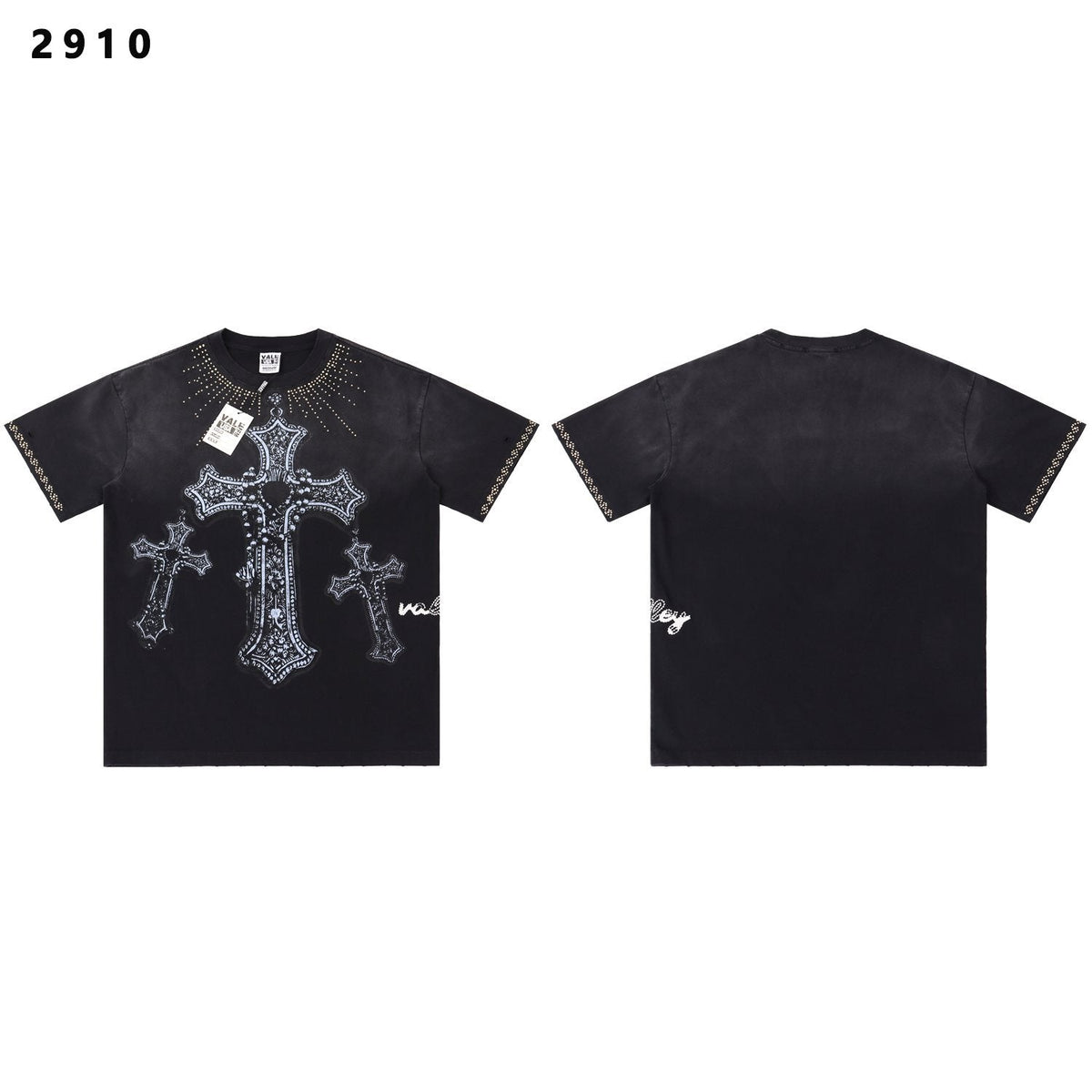 VALE USA Studded Cross Graphic T-Shirt