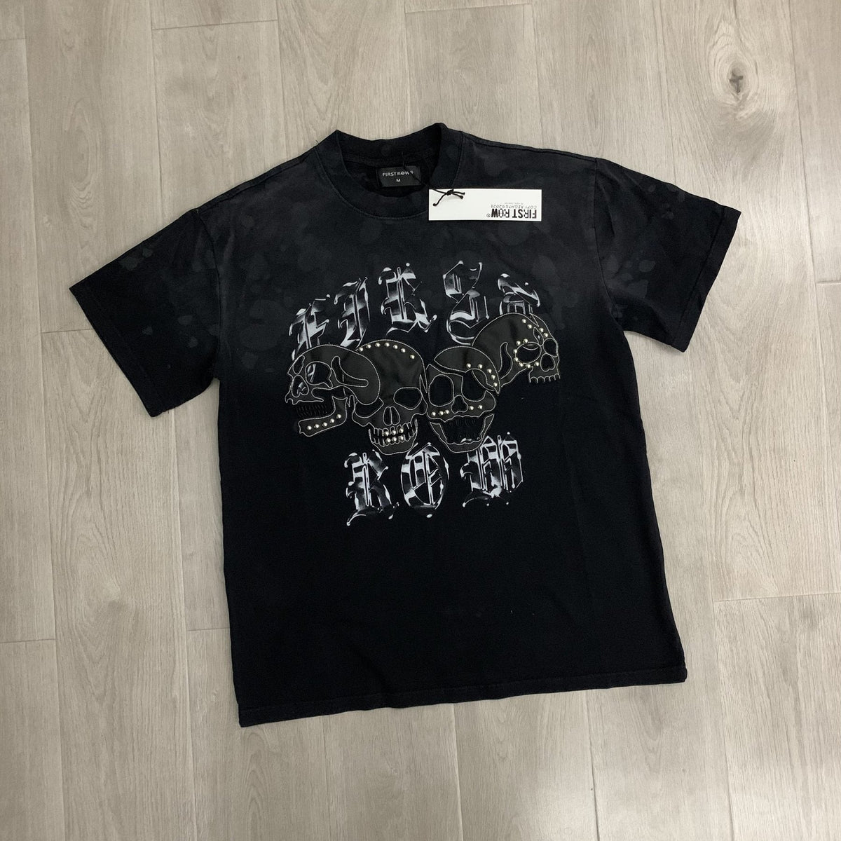 FIRST ROW Wake Up and Be Fierce Skull Appliqué T-Shirt