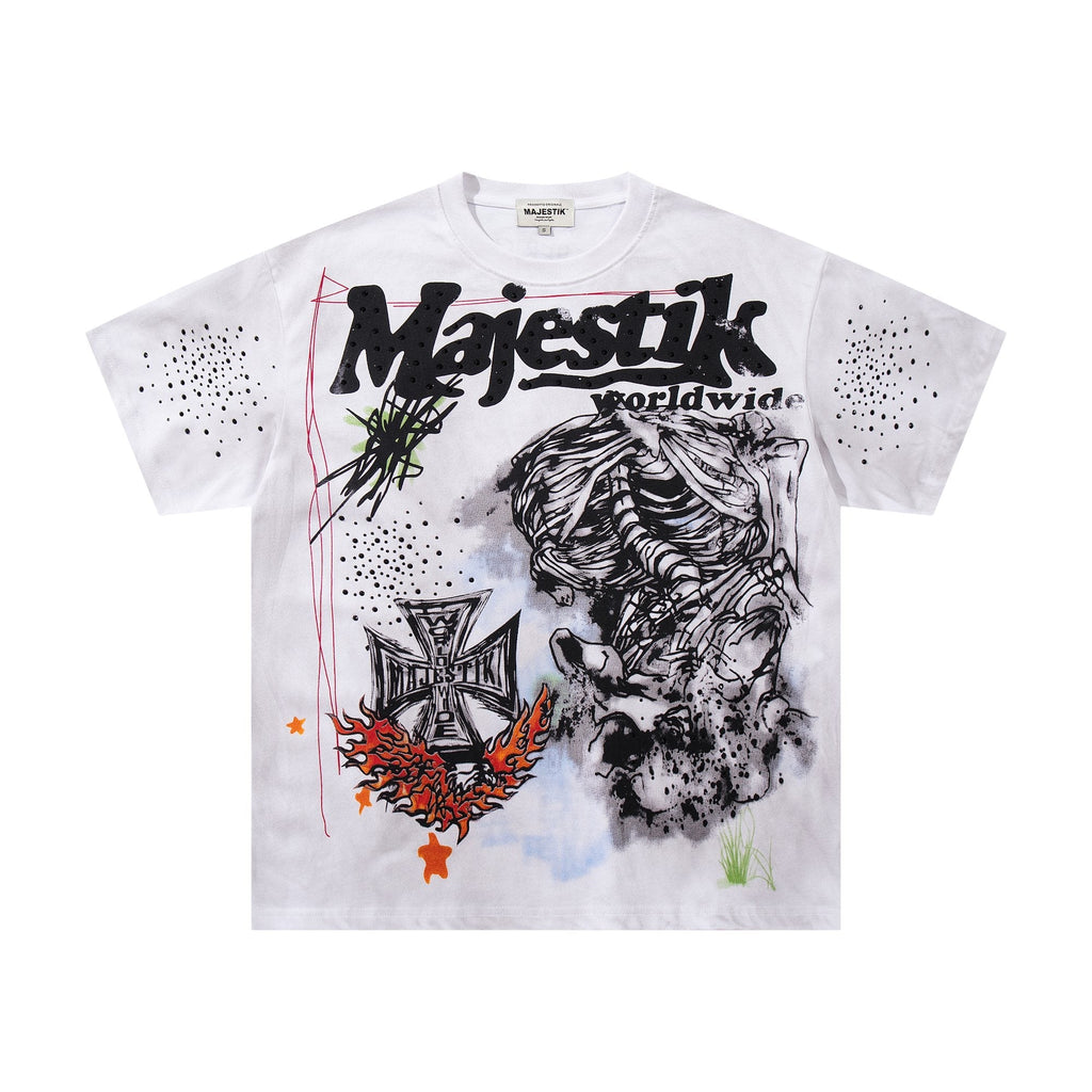 MAJESTIK Distressed Stone-Inlay Graphic T-Shirt