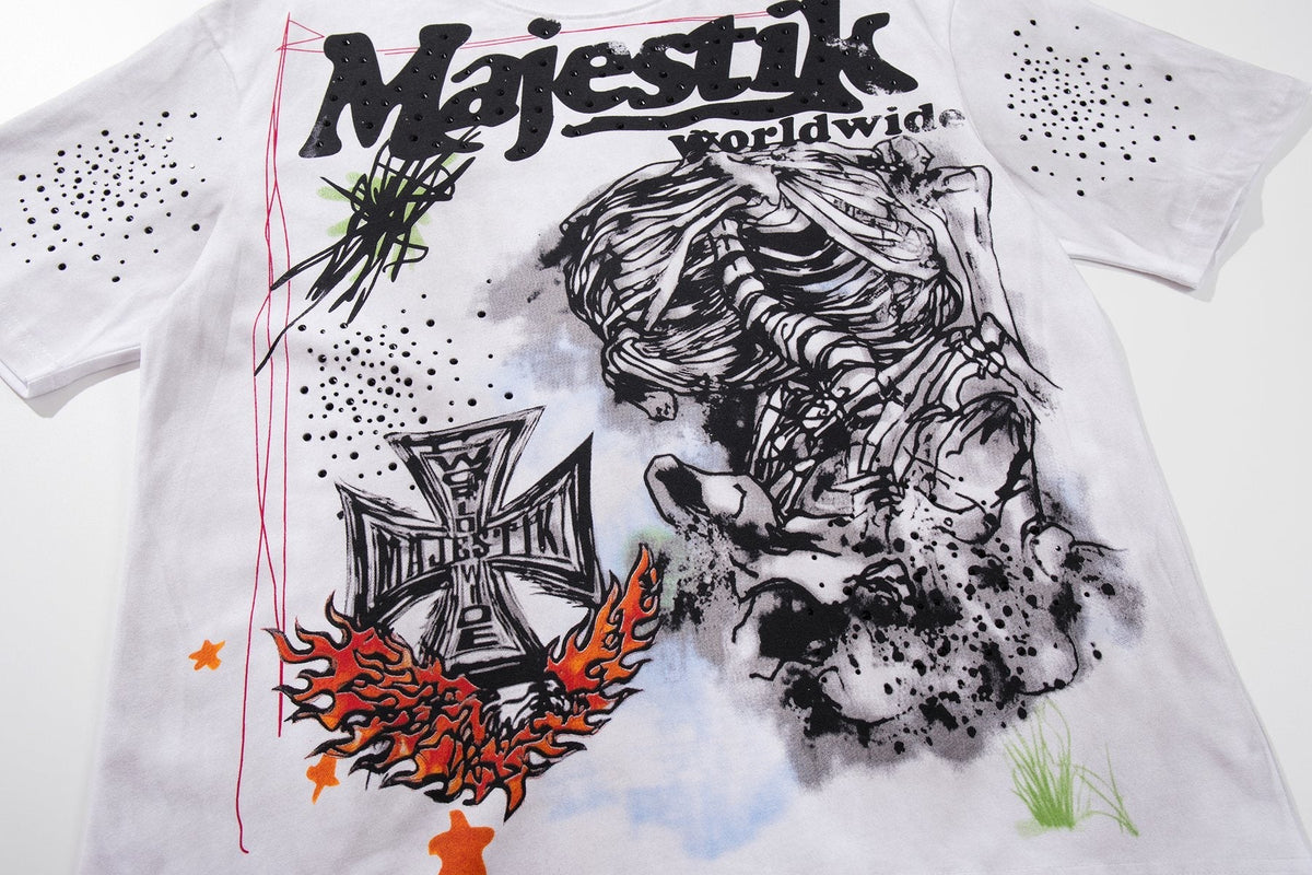 MAJESTIK Distressed Stone-Inlay Graphic T-Shirt