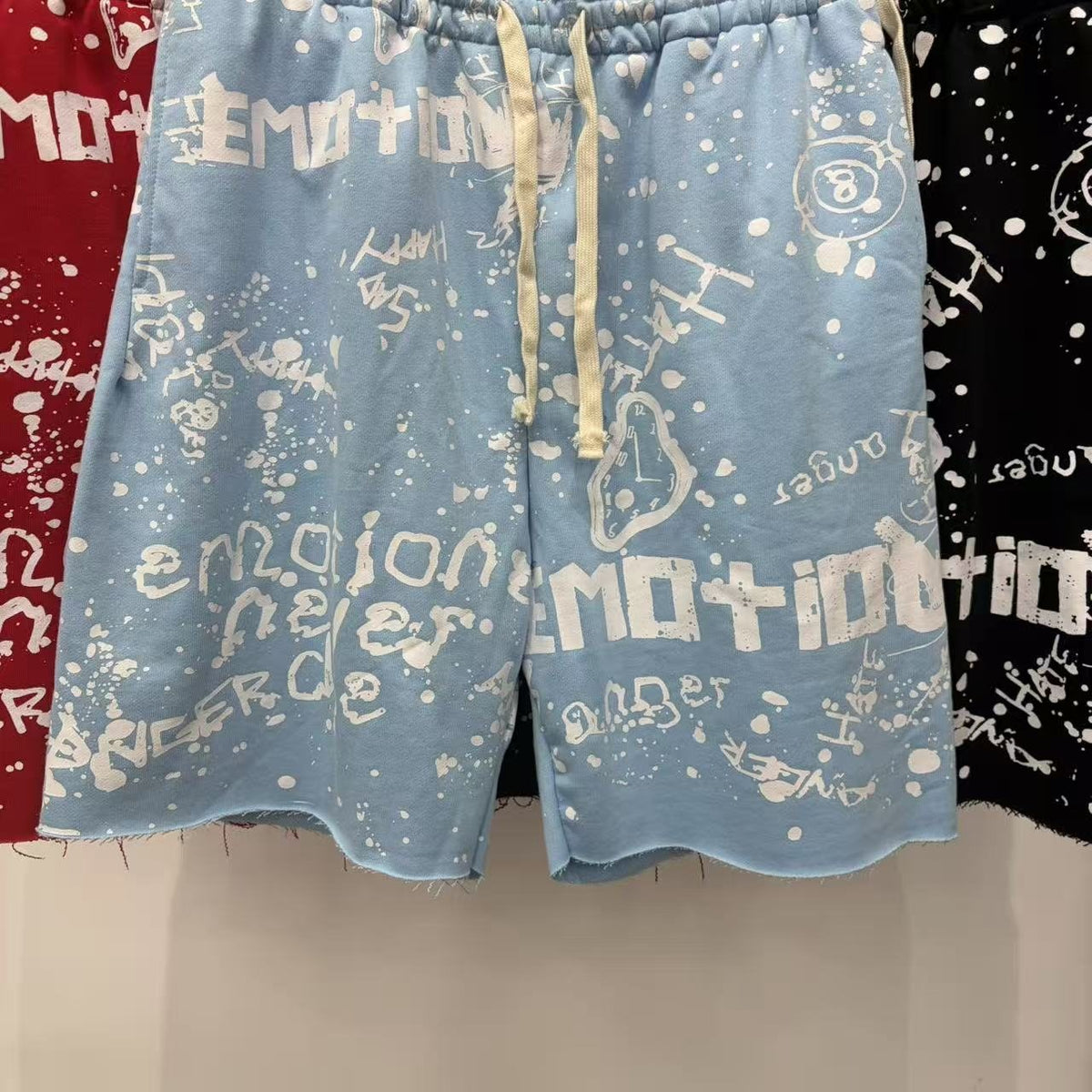MIXED EMOTION Graffiti Paint Splatter Drawstring Shorts