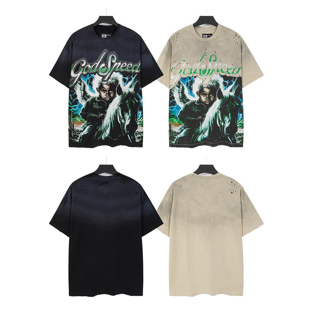 Godspeed Distressed Rhinestone Short-Sleeve Graphic T-Shirt