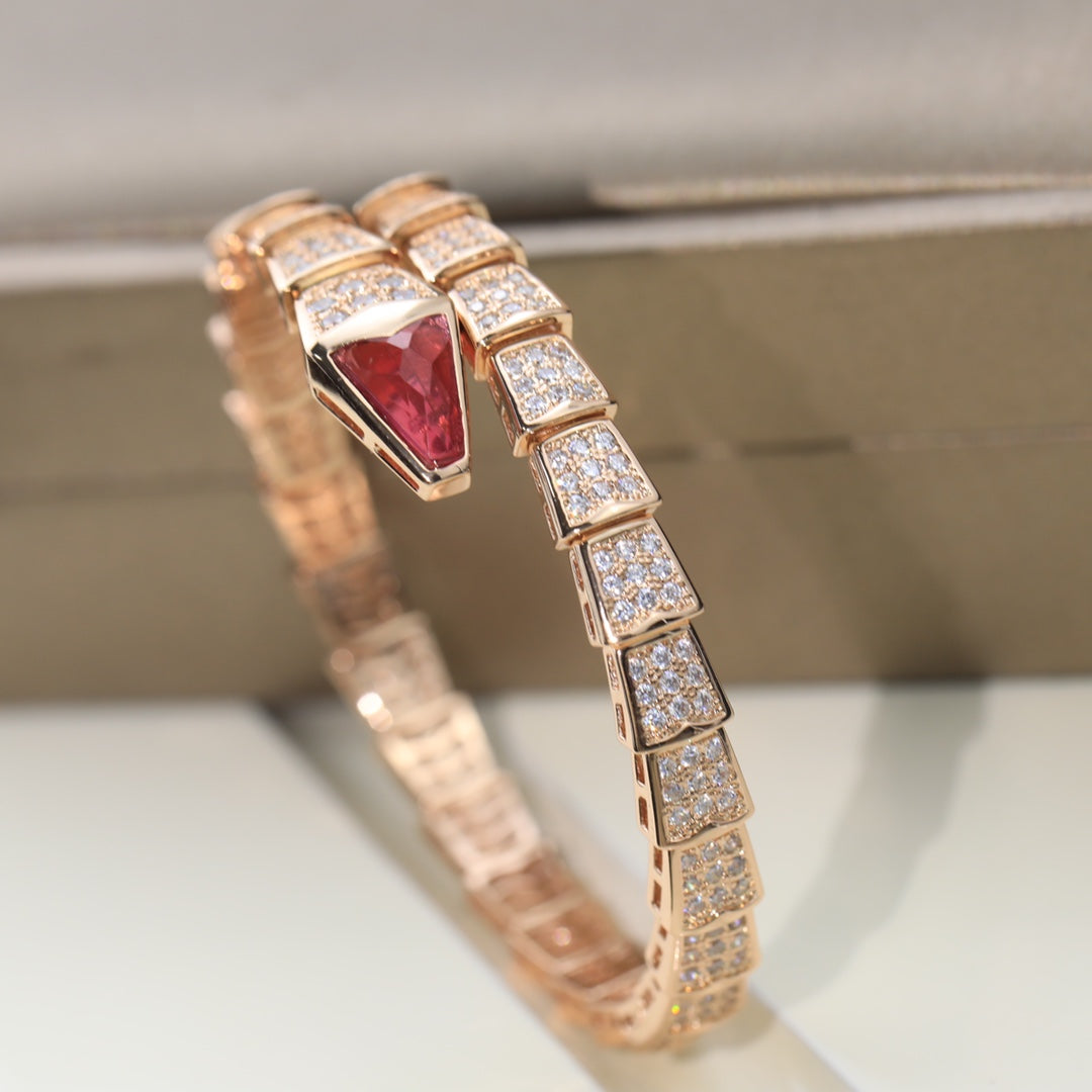 BVLGARI Serpenti Snake-Head Full-Diamond Bracelet