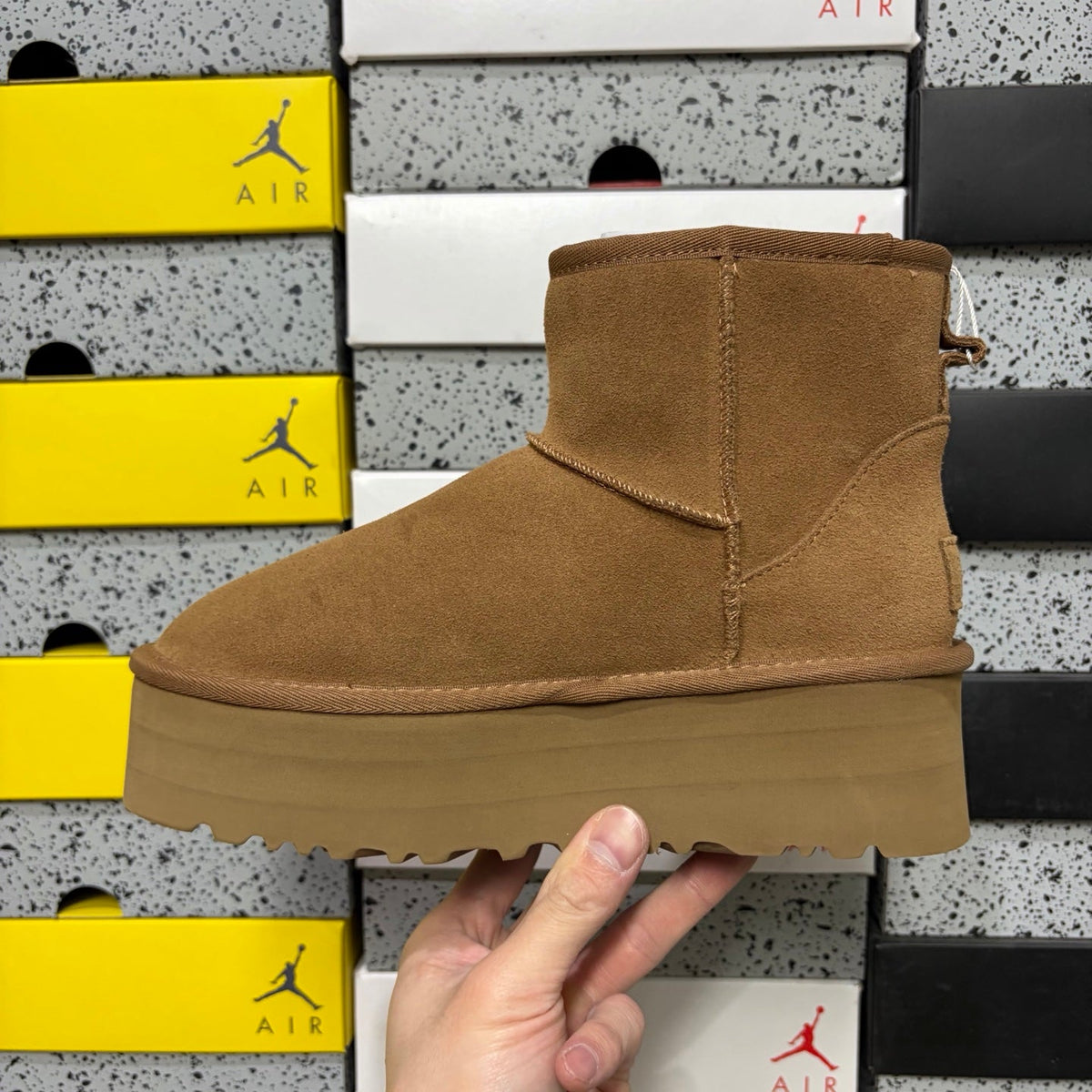 UGG Kallen Platform Ankle Boot – Suede Boot with Shearling Lining, Tonal Seam Panel Detail & Chunky Platform Sole in Chestnut