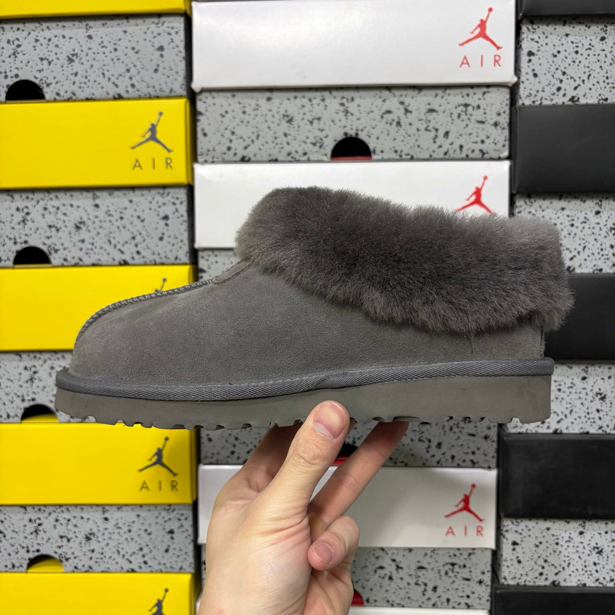 UGG Tazz Slipper – Women’s Suede Clog with Oversized Shearling Cuff in Grey
