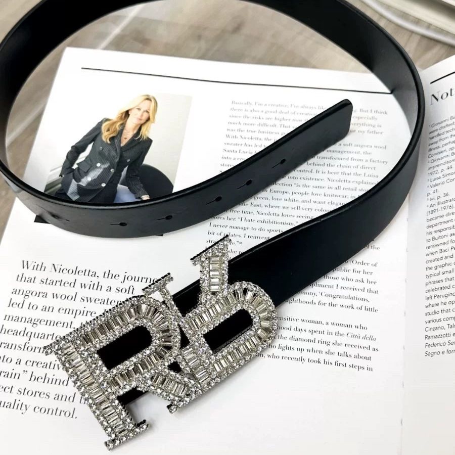 Rhinestone Letter Buckle Leather Belt Zinc Alloy Heavy Design Waist