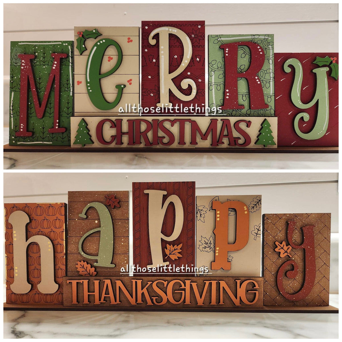 Thanksgiving Christmas Standing Reversible File SVG, Tiered Tray, Pumpkin, Autumn, Glowforge, LuckyHeartDesignsCo