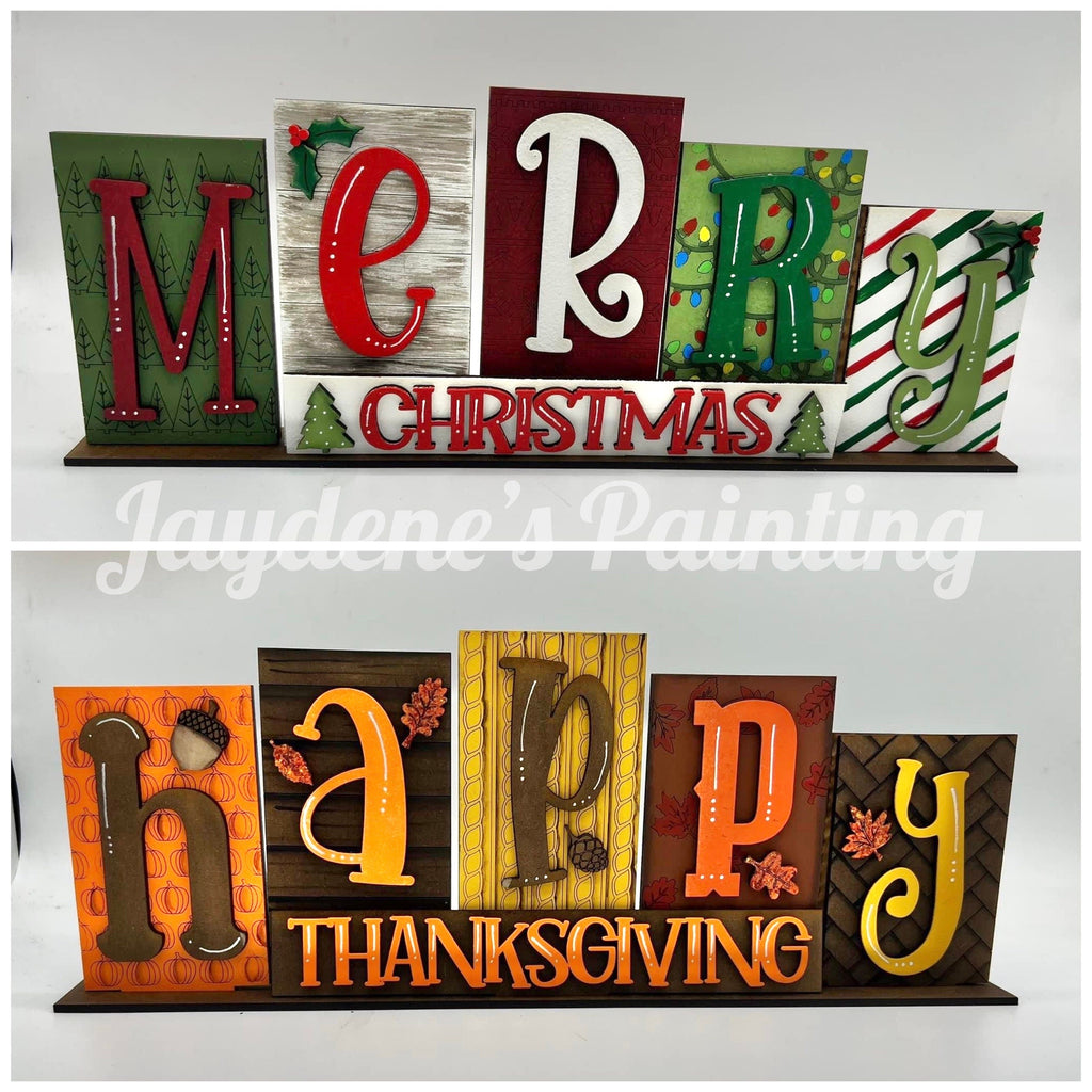 Thanksgiving Christmas Standing Reversible File SVG, Tiered Tray, Pumpkin, Autumn, Glowforge, LuckyHeartDesignsCo