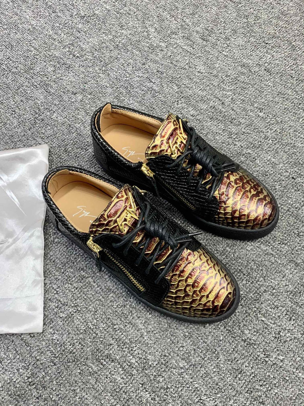 Giuseppe Zanotti Black Snakeskin Low-Top Sneakers