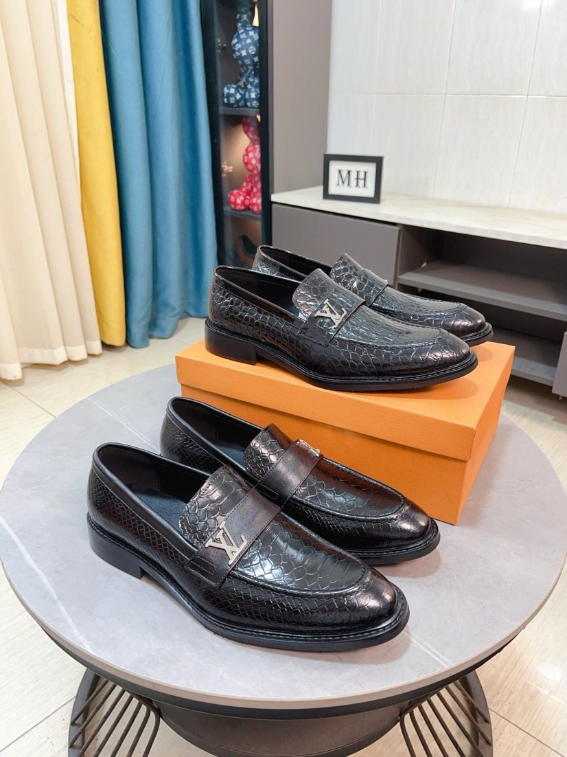 Louis Vuitton Black Embossed Loafers - Rounded Toe