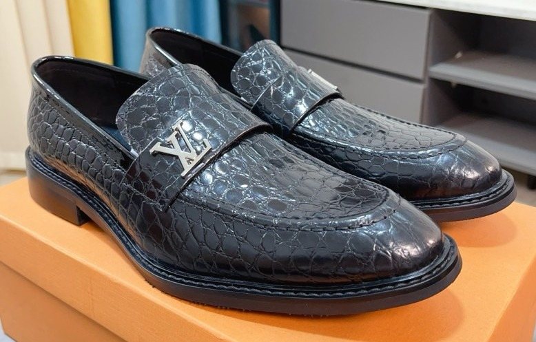 Louis Vuitton Black Embossed Loafers - Rounded Toe