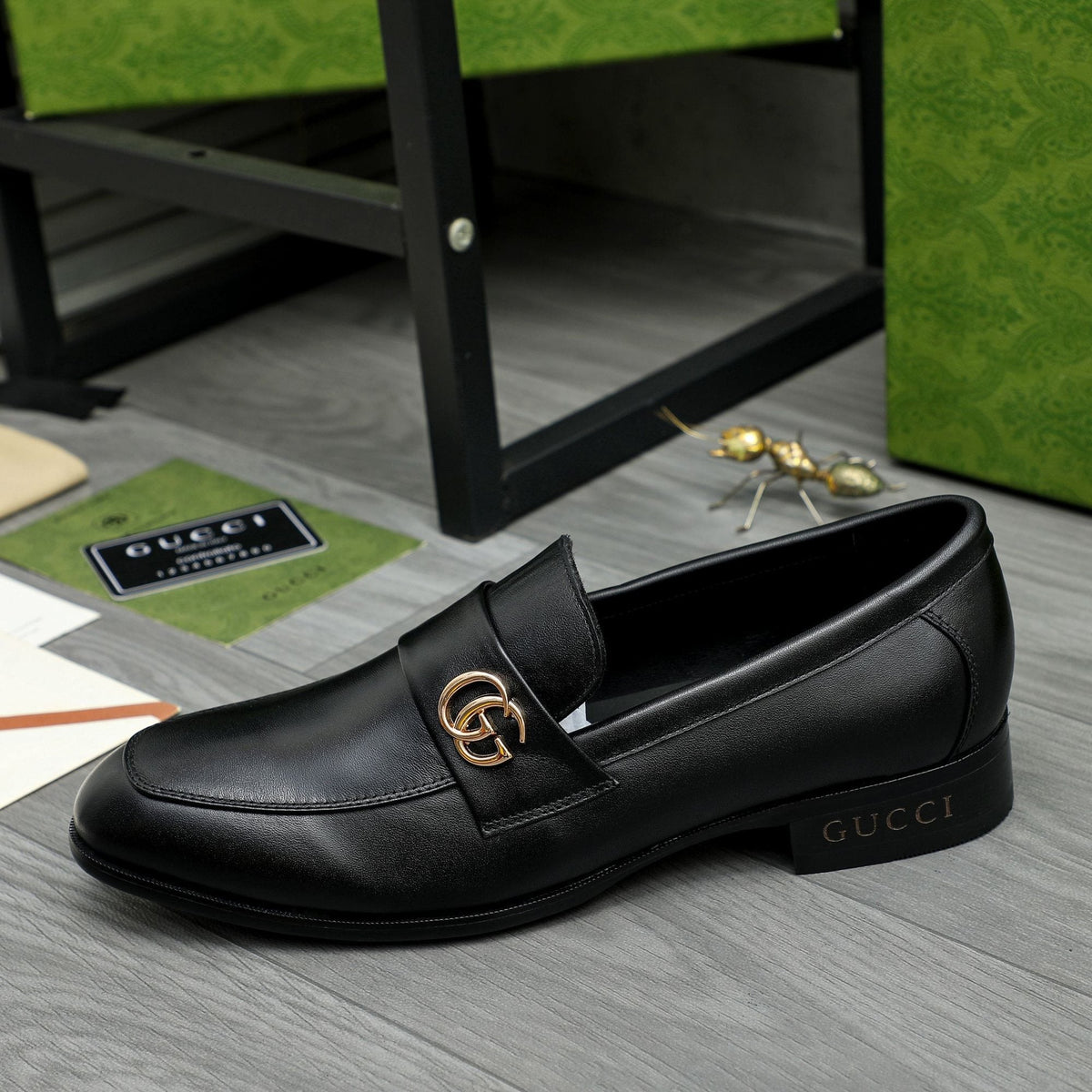 Gucci Black Loafers with Gold-Tone Hardware