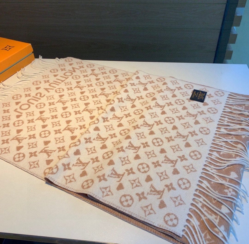 Louis Vuitton Tan and Cream Fringe Scarf
