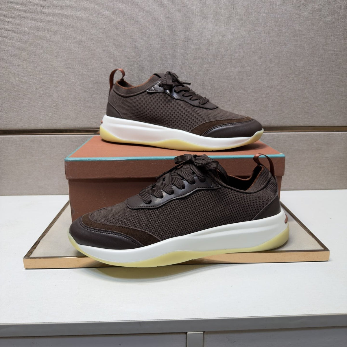 Men's Dark Brown Paneled Sneakers