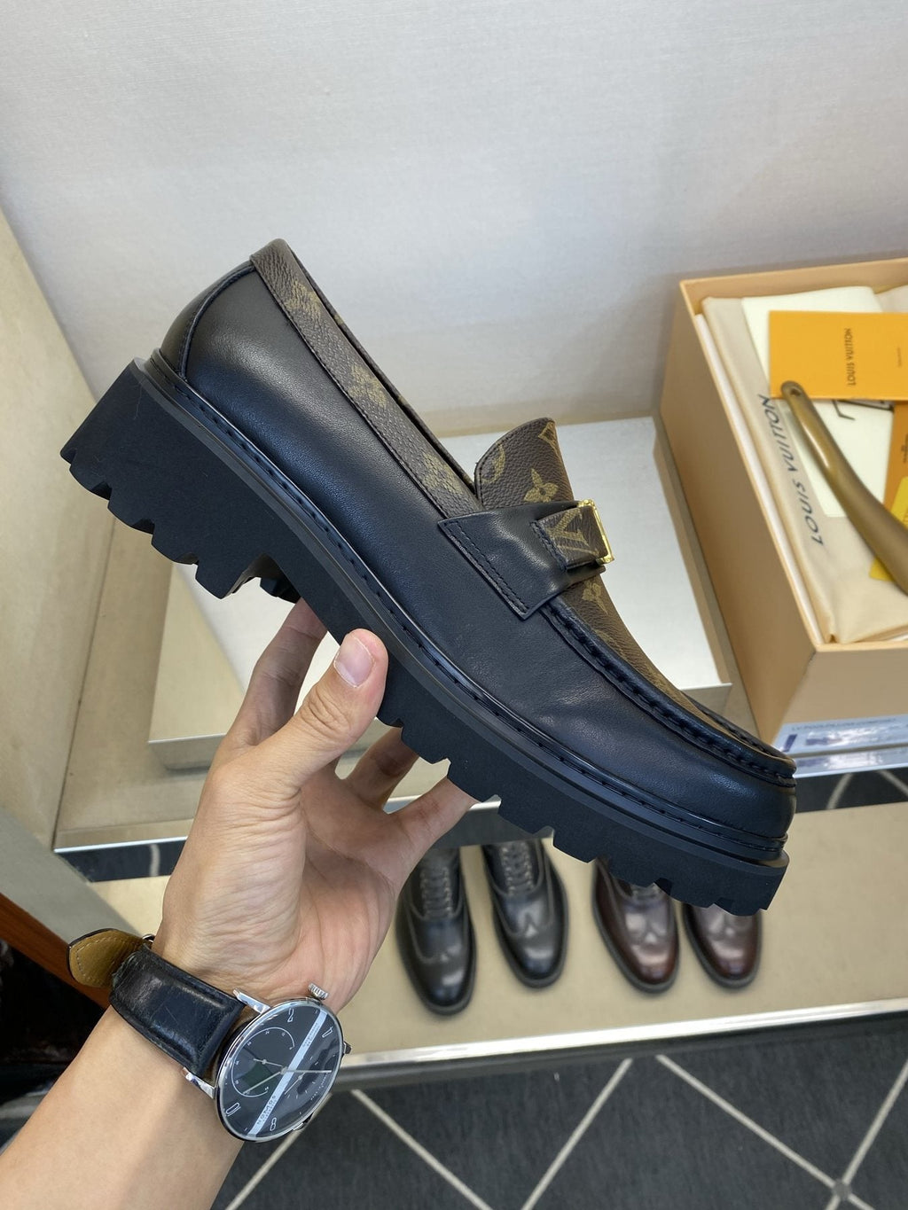 Louis Vuitton Men's Brown Monogram Hardware Loafers