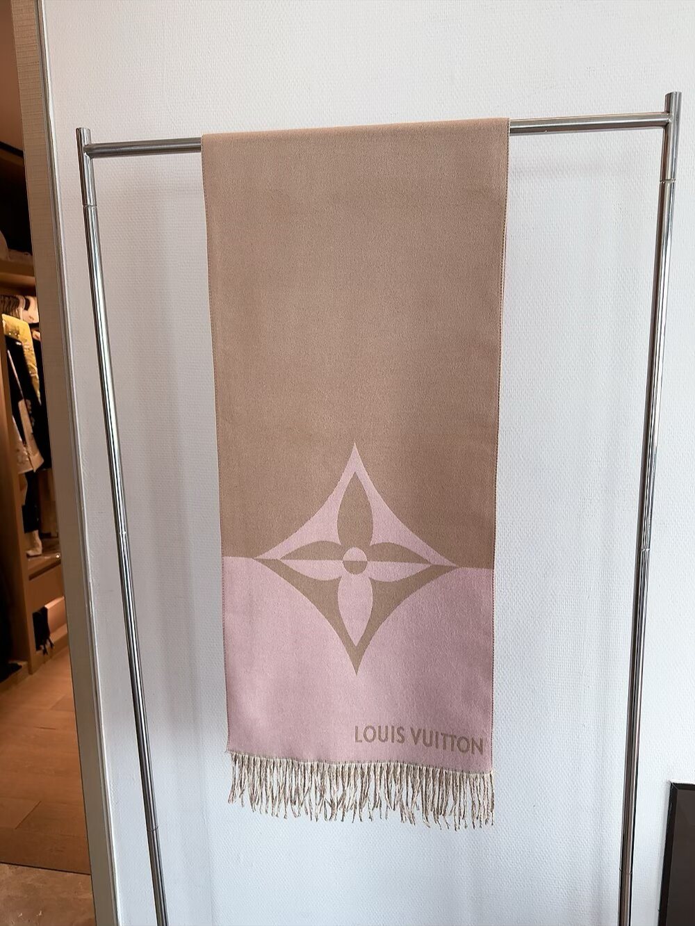 Louis Vuitton Dusty Pink Monogram Fringed Scarf