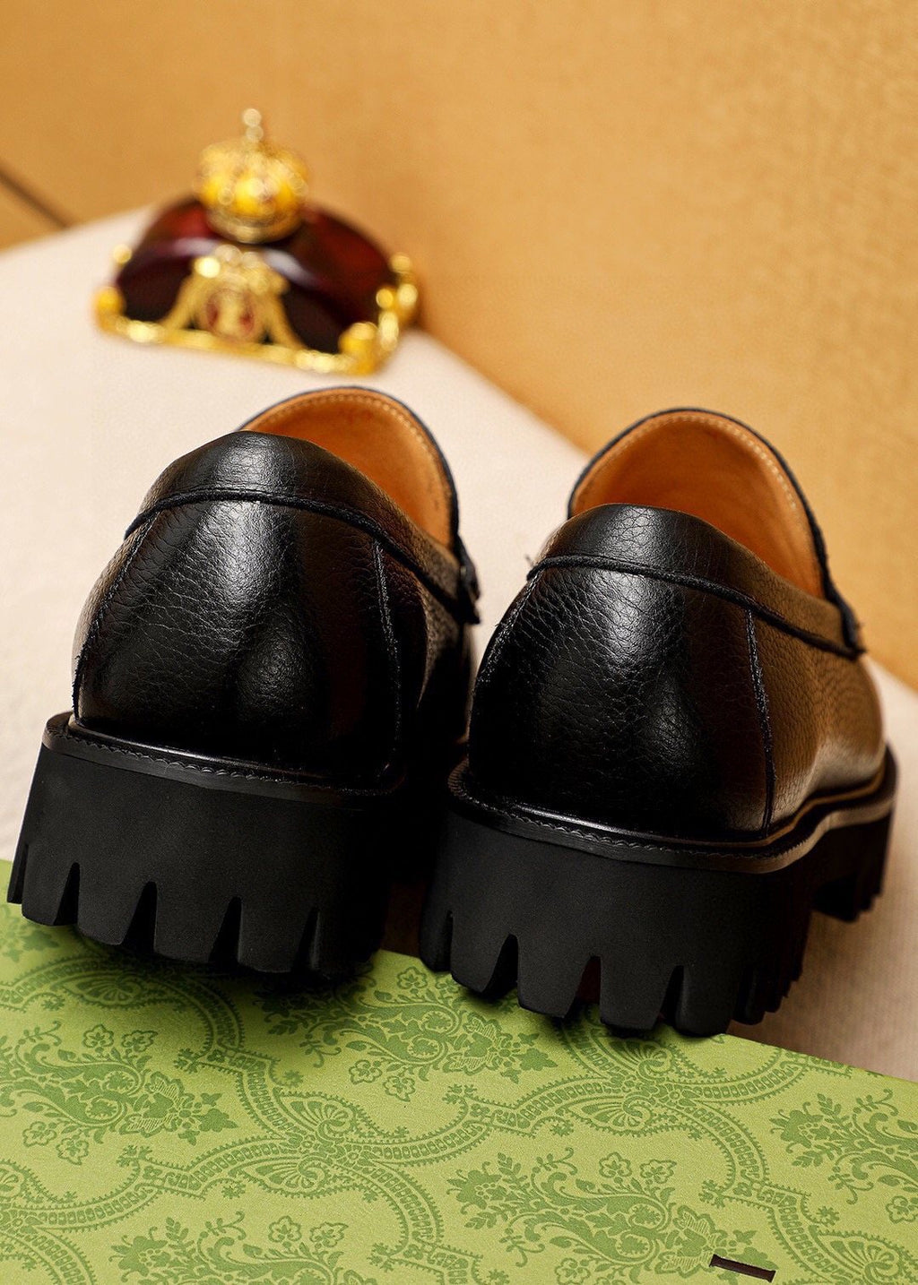 Gucci Black Metal-Bit Lug Sole Loafers