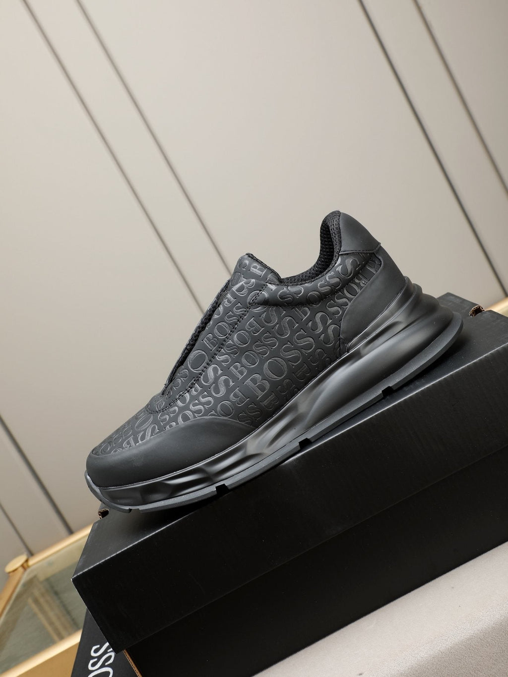 BOSS Men's Black Logo Slip-On Sneakers
