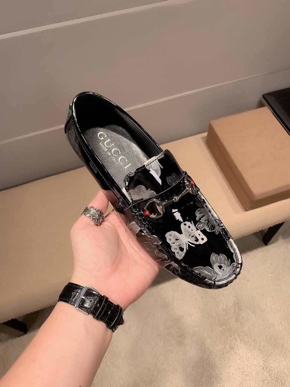 Gucci Butterfly Print Loafers