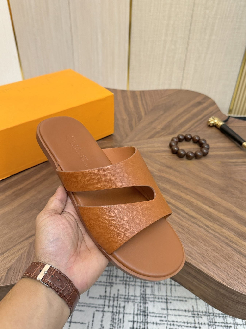 Loro Piana Men's Cross-Strap Slide Sandals