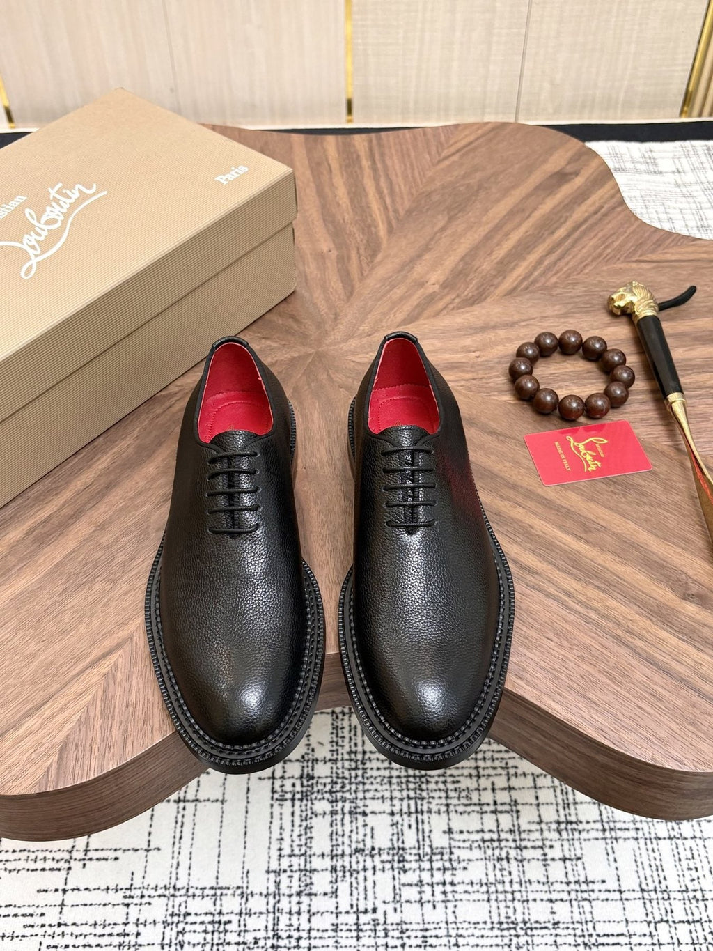 Black Lace-Up Dress Shoes with Red Lining
