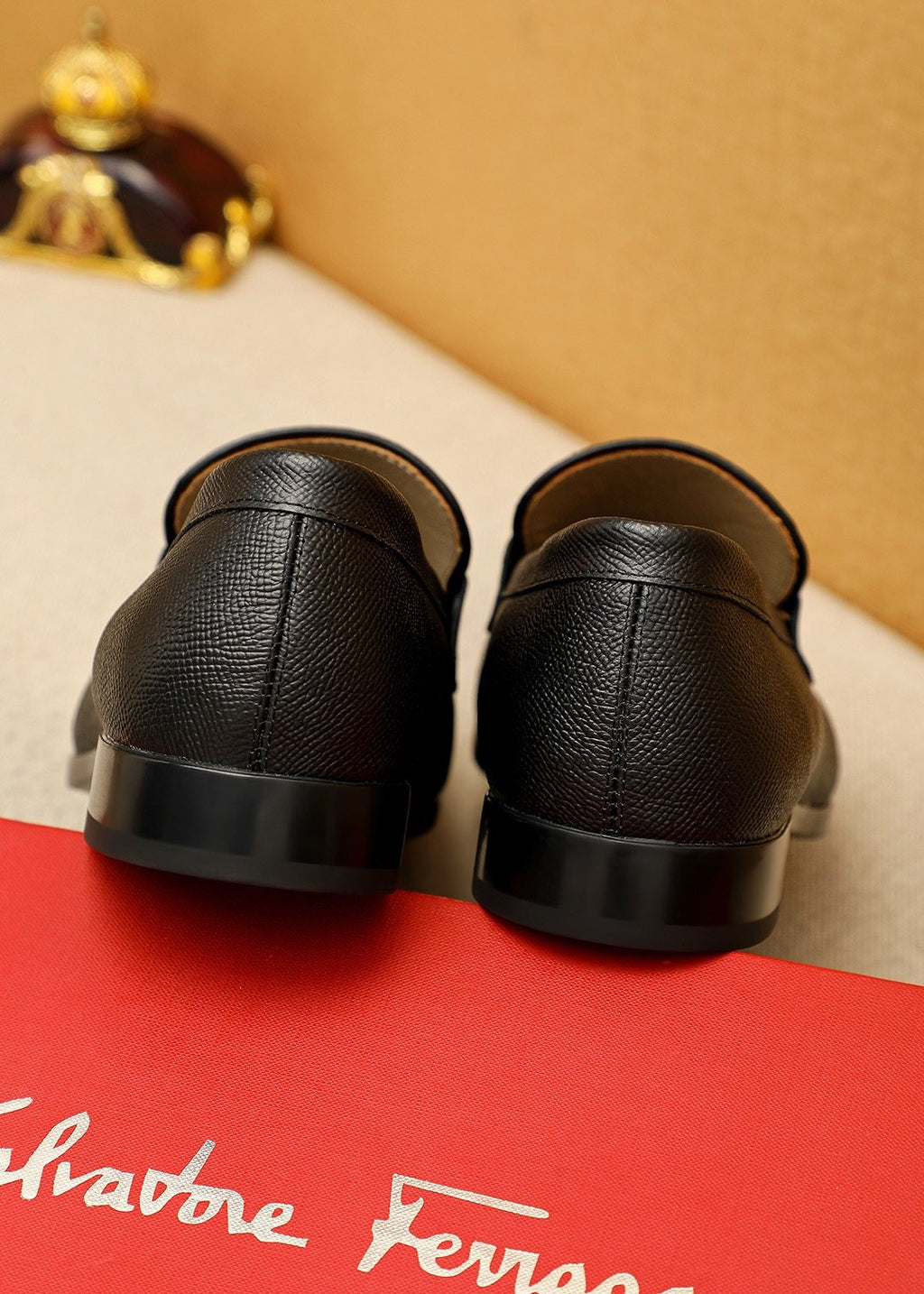 Ferragamo Men's Black Buckle Loafers - Low-Profile Heel