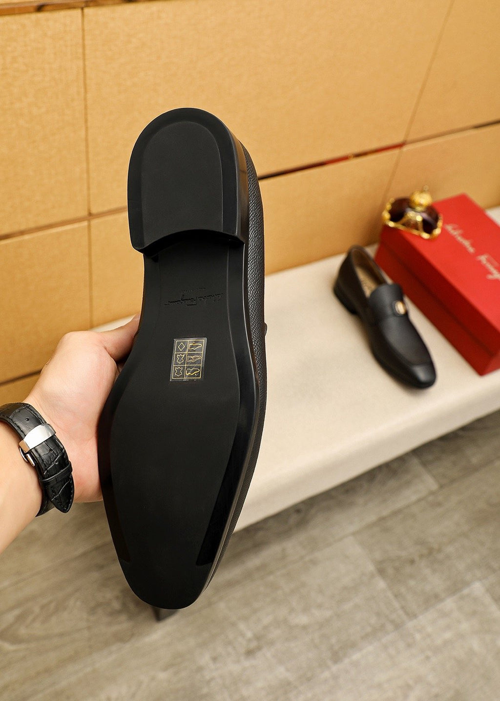 Ferragamo Men's Black Buckle Loafers - Low-Profile Heel