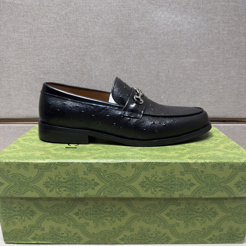 Gucci Men's Black Textured Bit Loafers